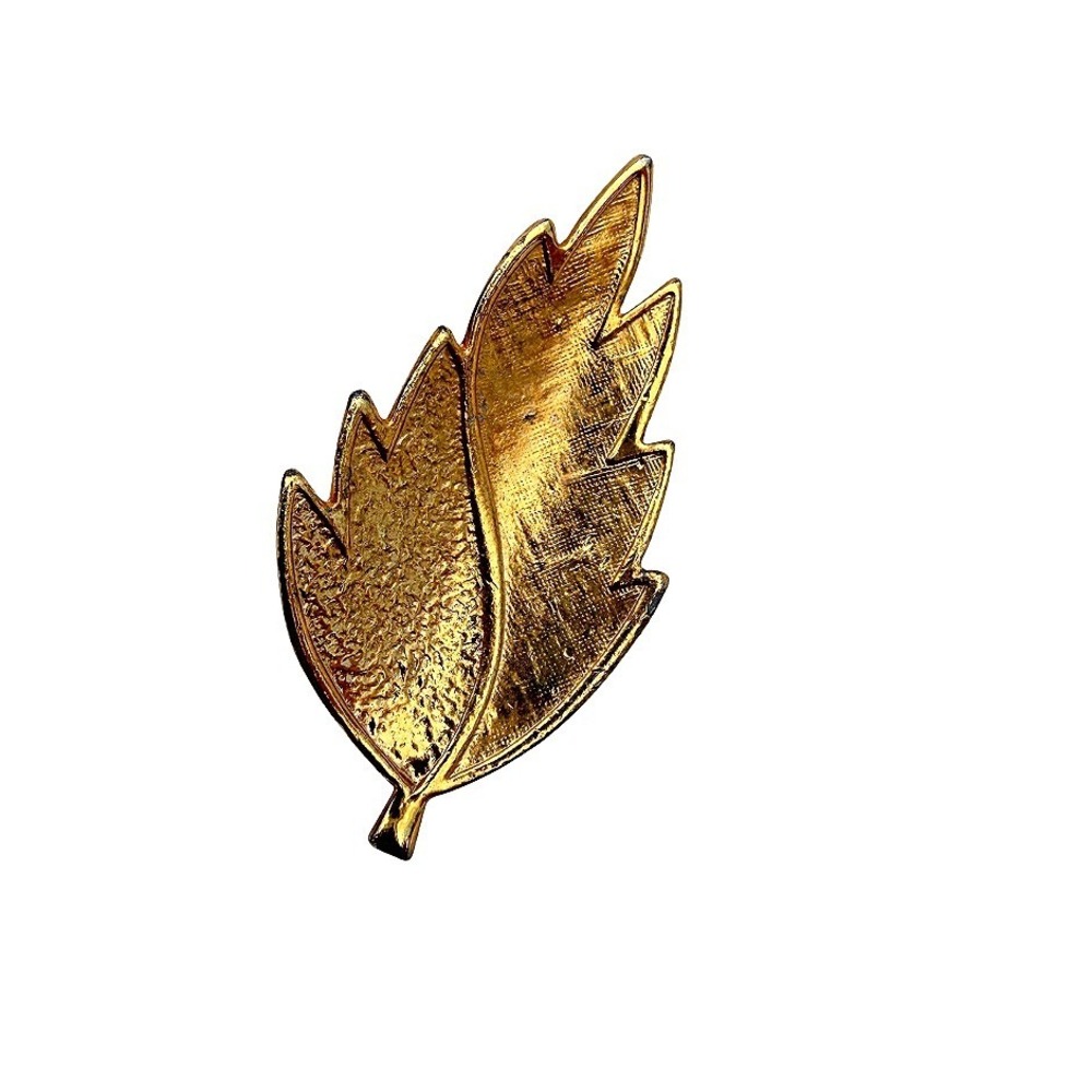 Brooch Leaf Shaped Gold Tone Textured Vintage‎ Jewelry Lapel Hat Bag Pin